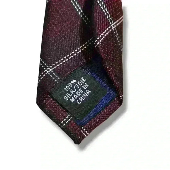 Michael Kors Randy Grid Plaid Maroon Tie Neck Workwear Casual Formal #150 - Picture 6 of 6